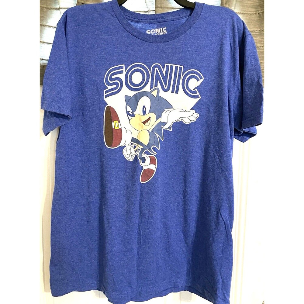 Sonic the Hedgehog Sega Men’s L Tee T-Shirt Heather Blue Official